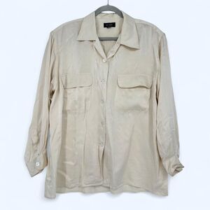 🩷 Vintage 90’s Silk House Cream 100% Silk Utility Button Up Blouse Size M